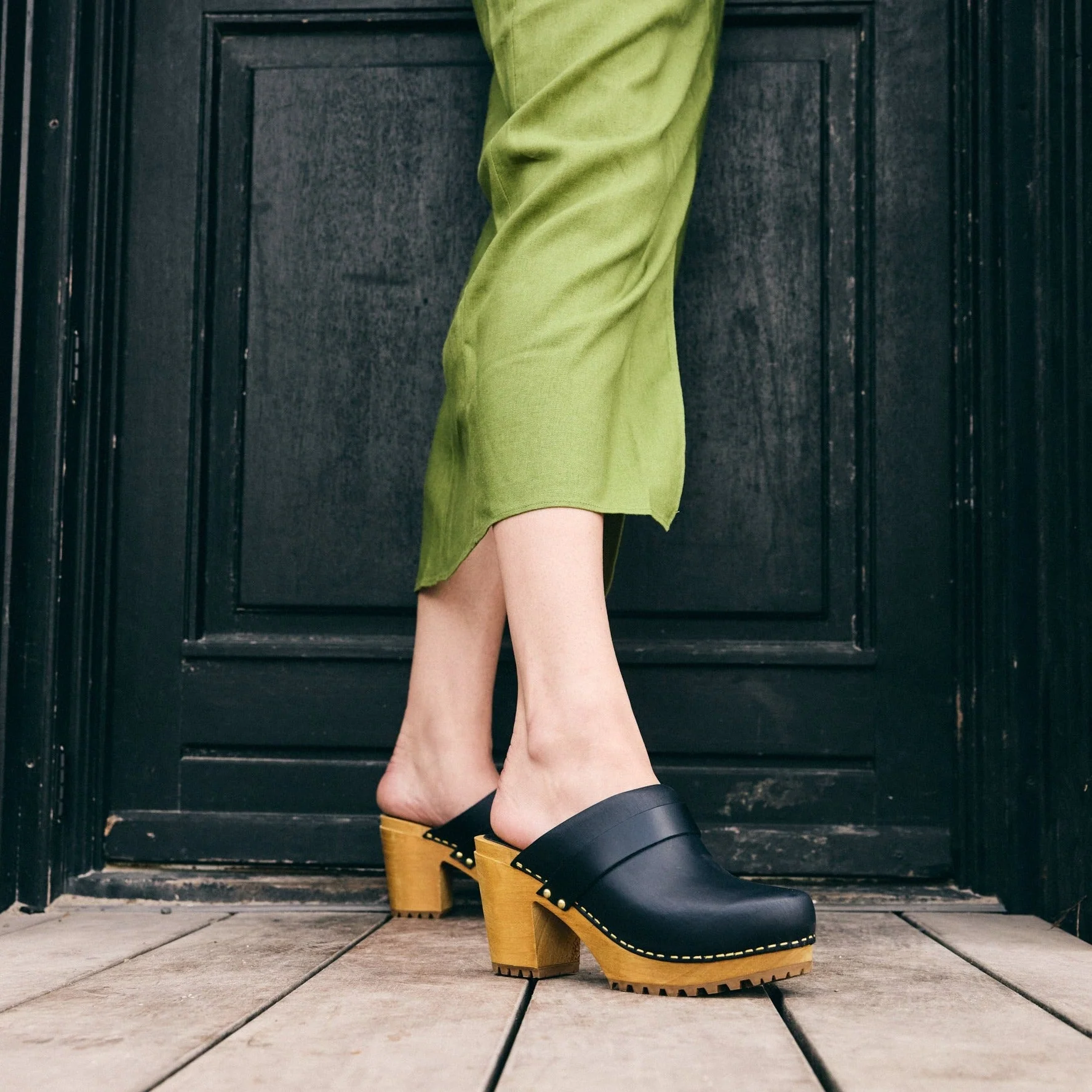 Peleni Women's Wood Clog in Black - Image 4